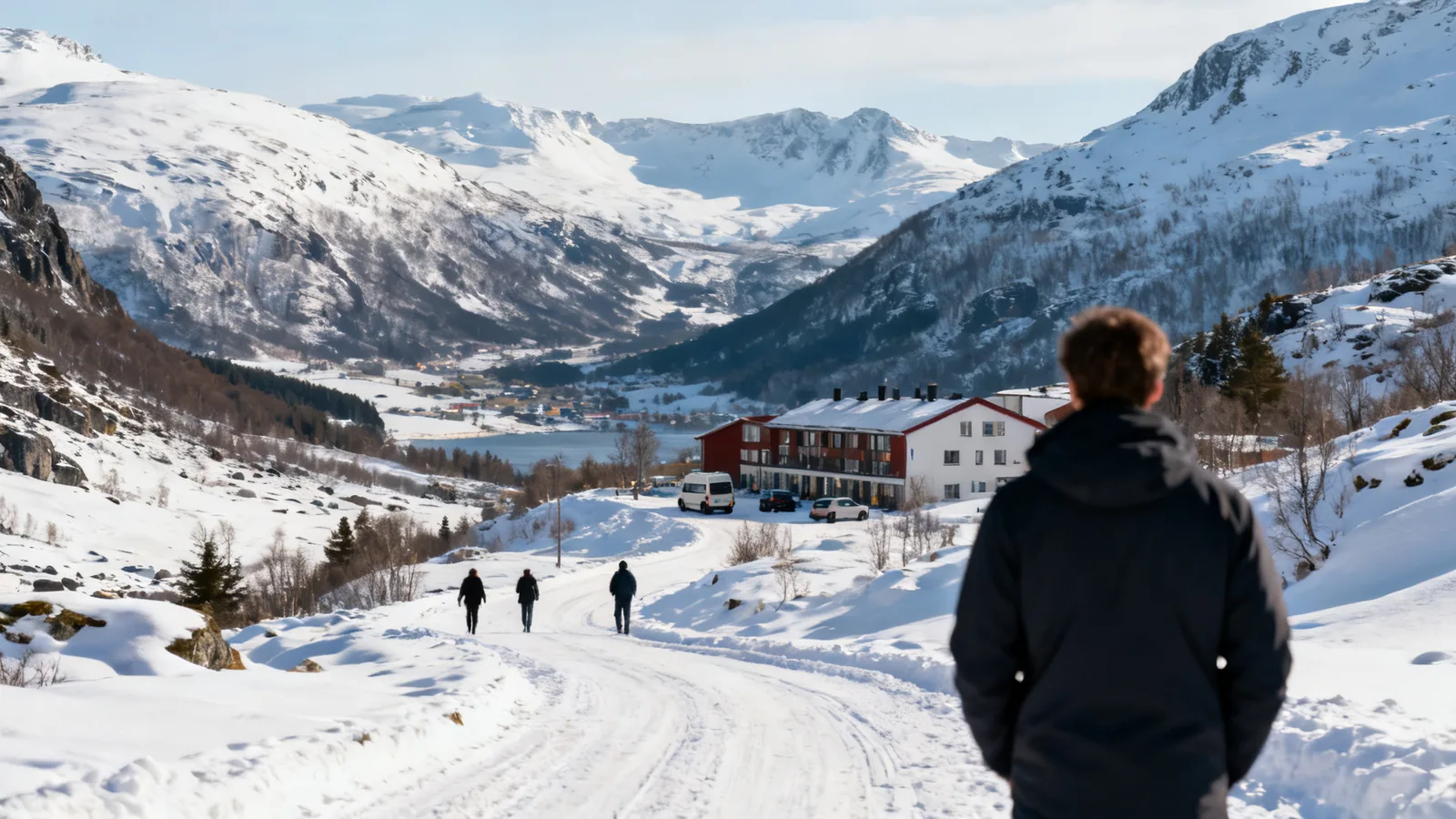 Daylight across a snow-covered valley